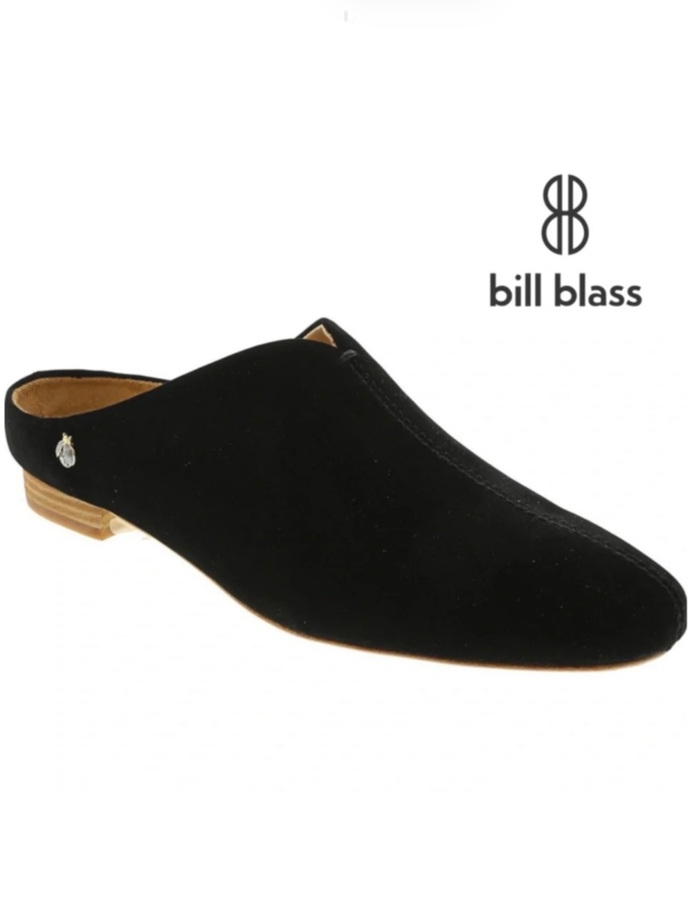 Bill Blass Landers Black Suede Leather Mules Flat Slip-On Low-Heel Boho Loafer